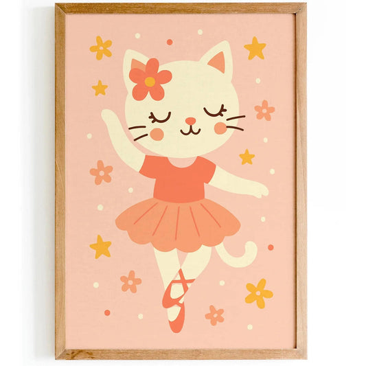 Cute Cat Ballerina Poster – Adorable Ballet Wall Art Print