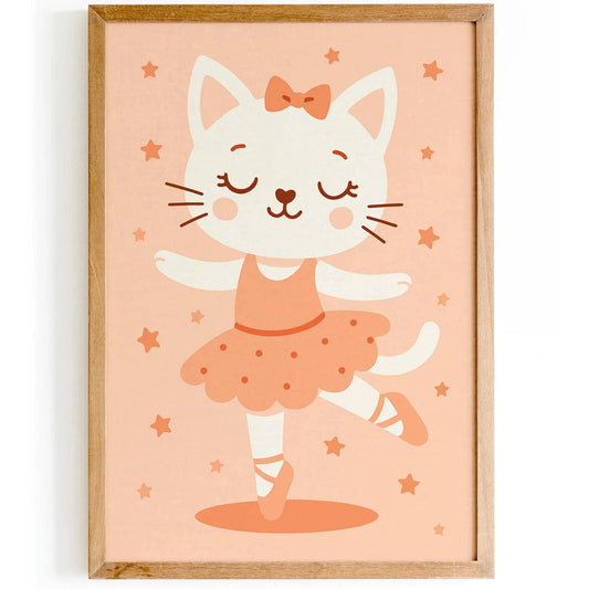 Cat Ballerina Poster – Cute Dance Wall Art for Kids