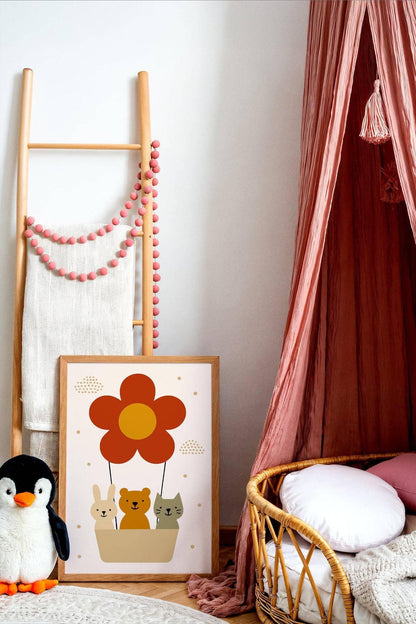 Cute Animals in Balloons – Kids Room Poster