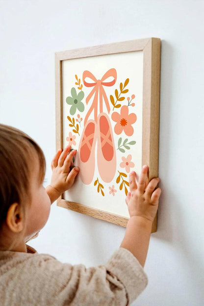 Ballet Shoes & Floral Poster – Dance Wall Art for Girls