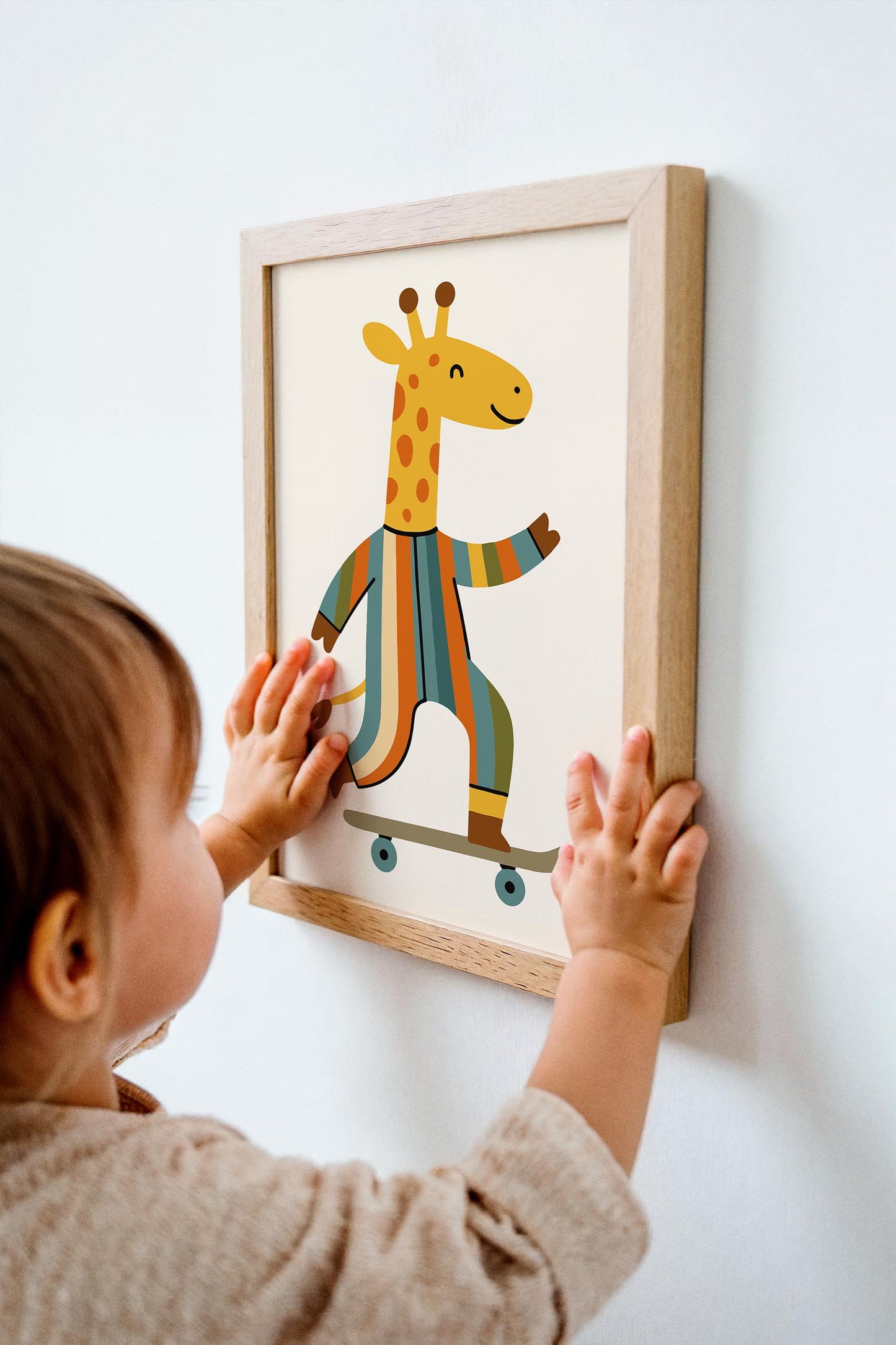 Whimsical Giraffe on Skateboard Poster - Kids Room Wall Art