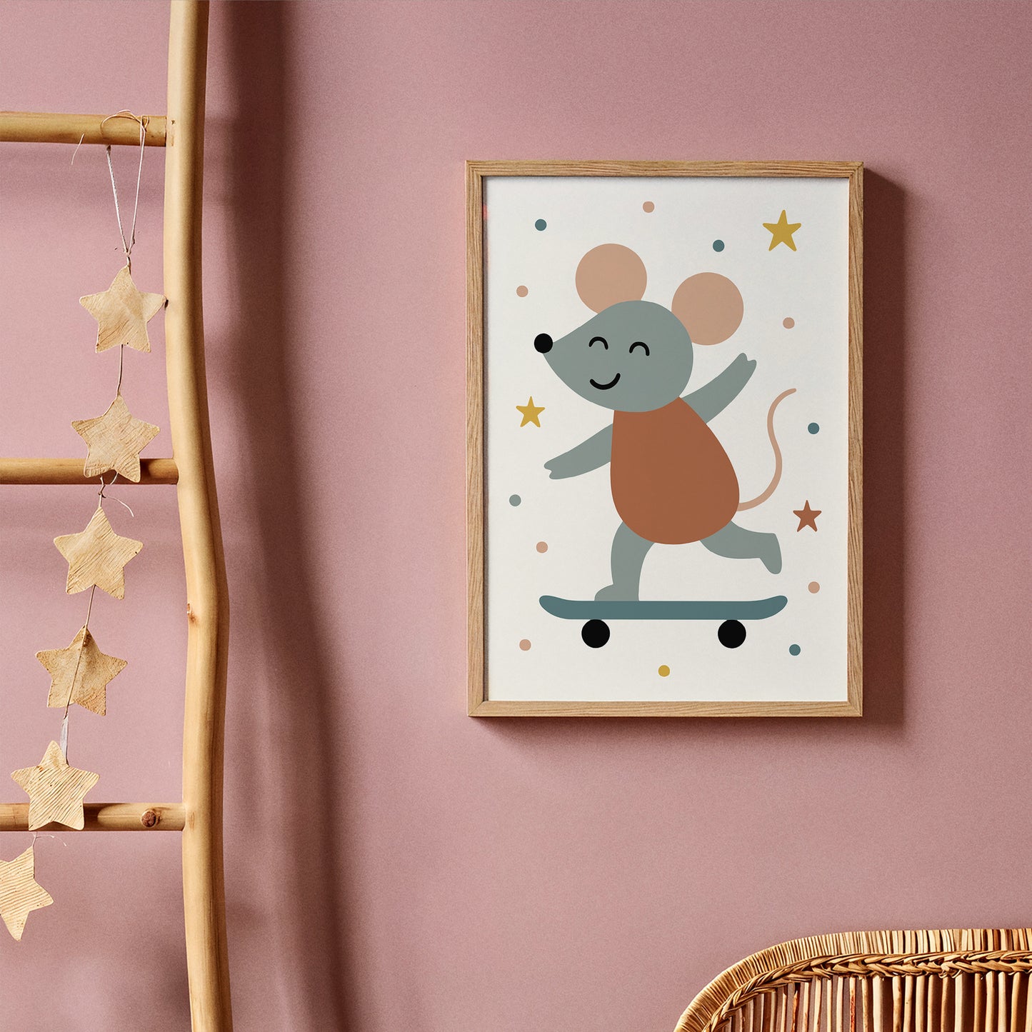 Cute Mouse Skateboarding Art Print – Kids Room Decor