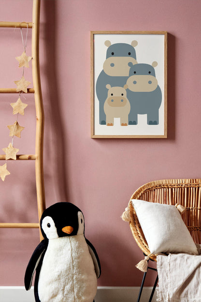 Hippo Family Wall Art – Scandinavian Animal Print