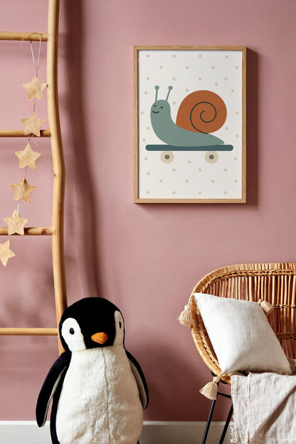 Skateboarding Snail Print - Scandinavian Kids Wall Art