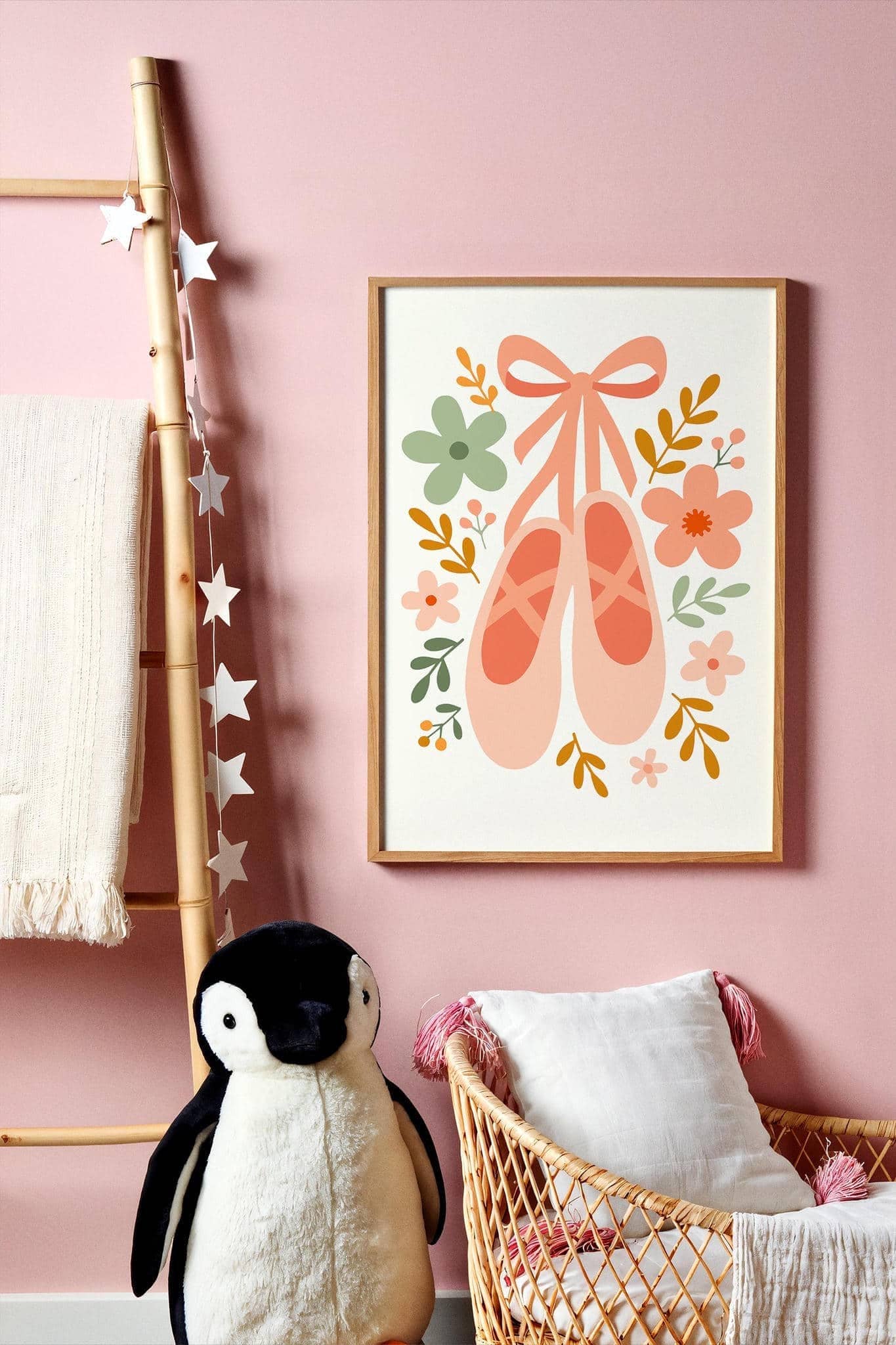 Ballet Shoes & Floral Poster – Dance Wall Art for Girls