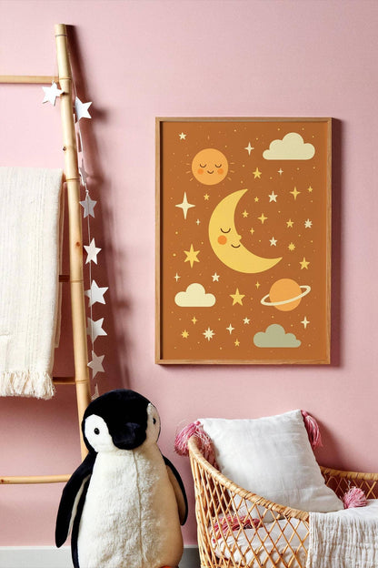 Burnt Orange Space Poster – Kids Galaxy Wall Art