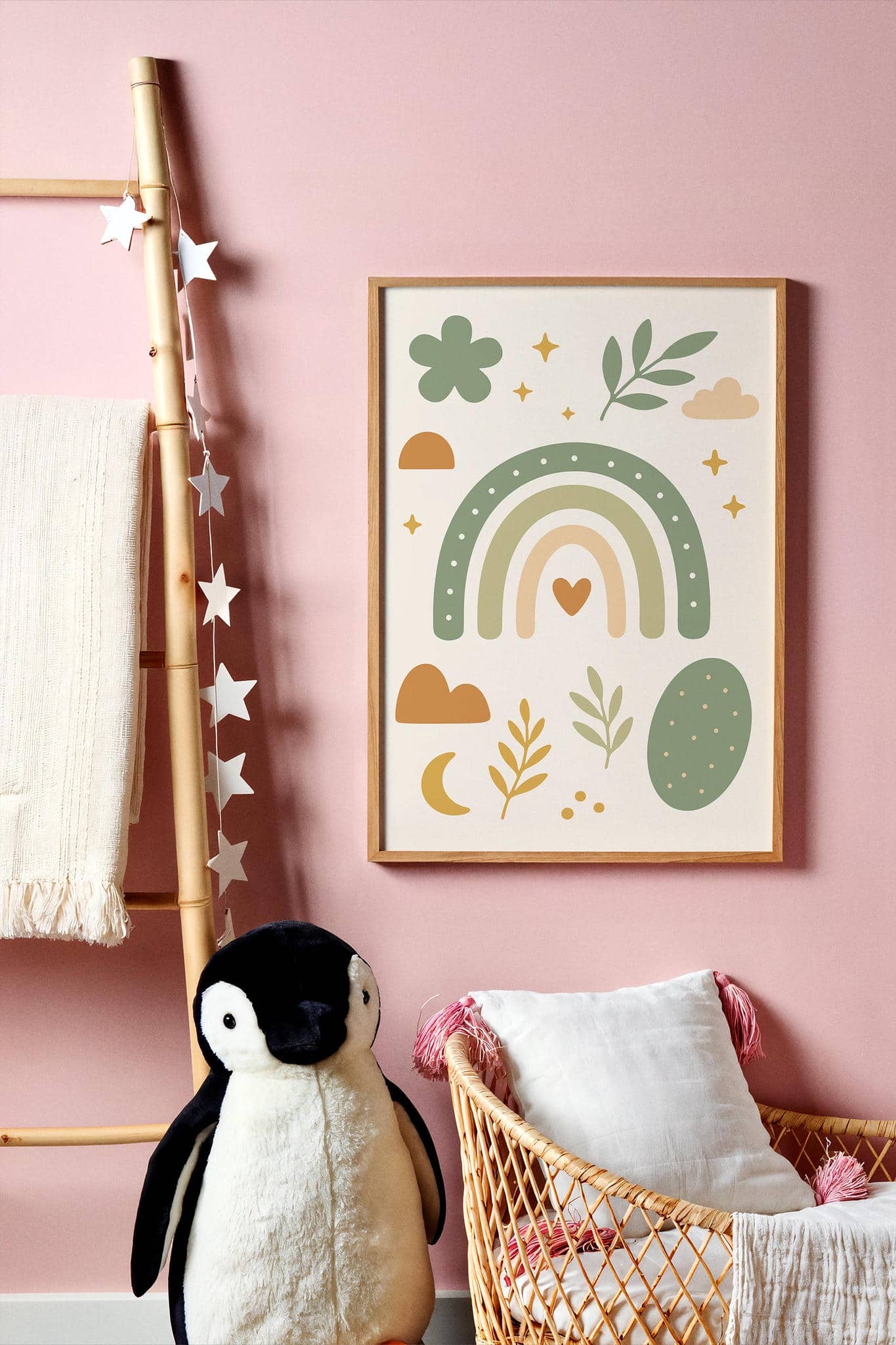 Boho Rainbow Poster – Earthy Green Tones