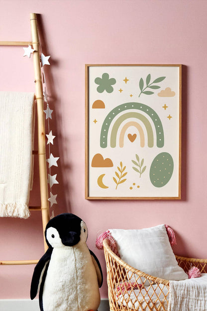 Boho Rainbow Poster – Earthy Green Tones