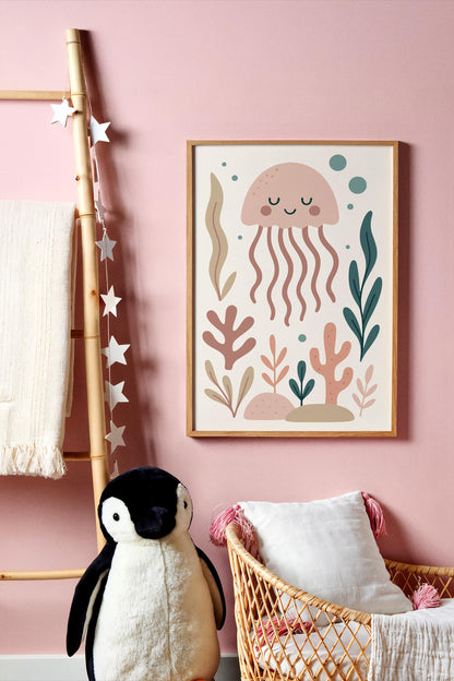 Pink Jellyfish Poster – Ocean Nursery Wall Art