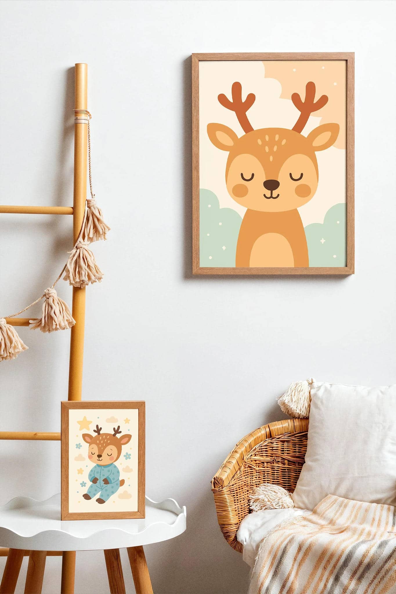Cute Sleepy Deer Art Print – Nursery Wall Decor