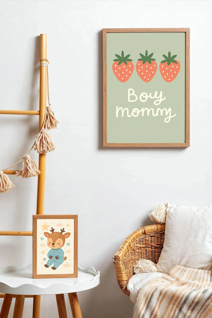 Boy Mommy Quote Poster with Cute Strawberry Art