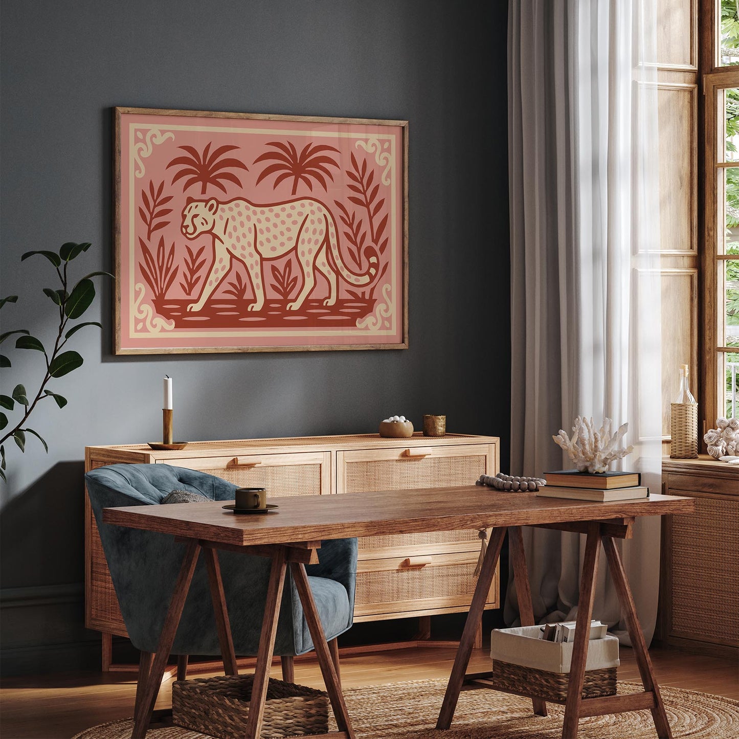 Walking Cheetah Horizontal Print - Tropical Animal Poster