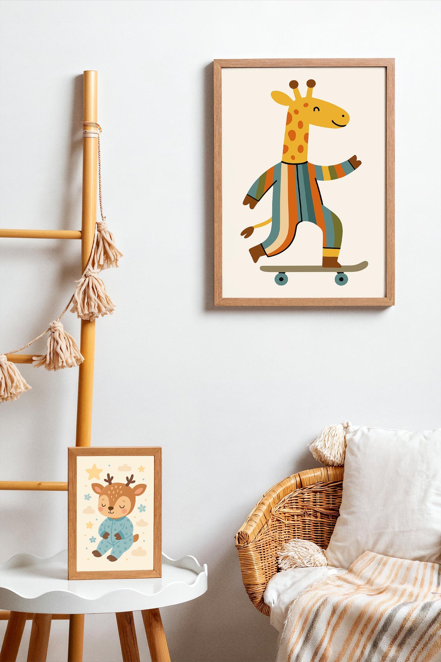 Whimsical Giraffe on Skateboard Poster - Kids Room Wall Art