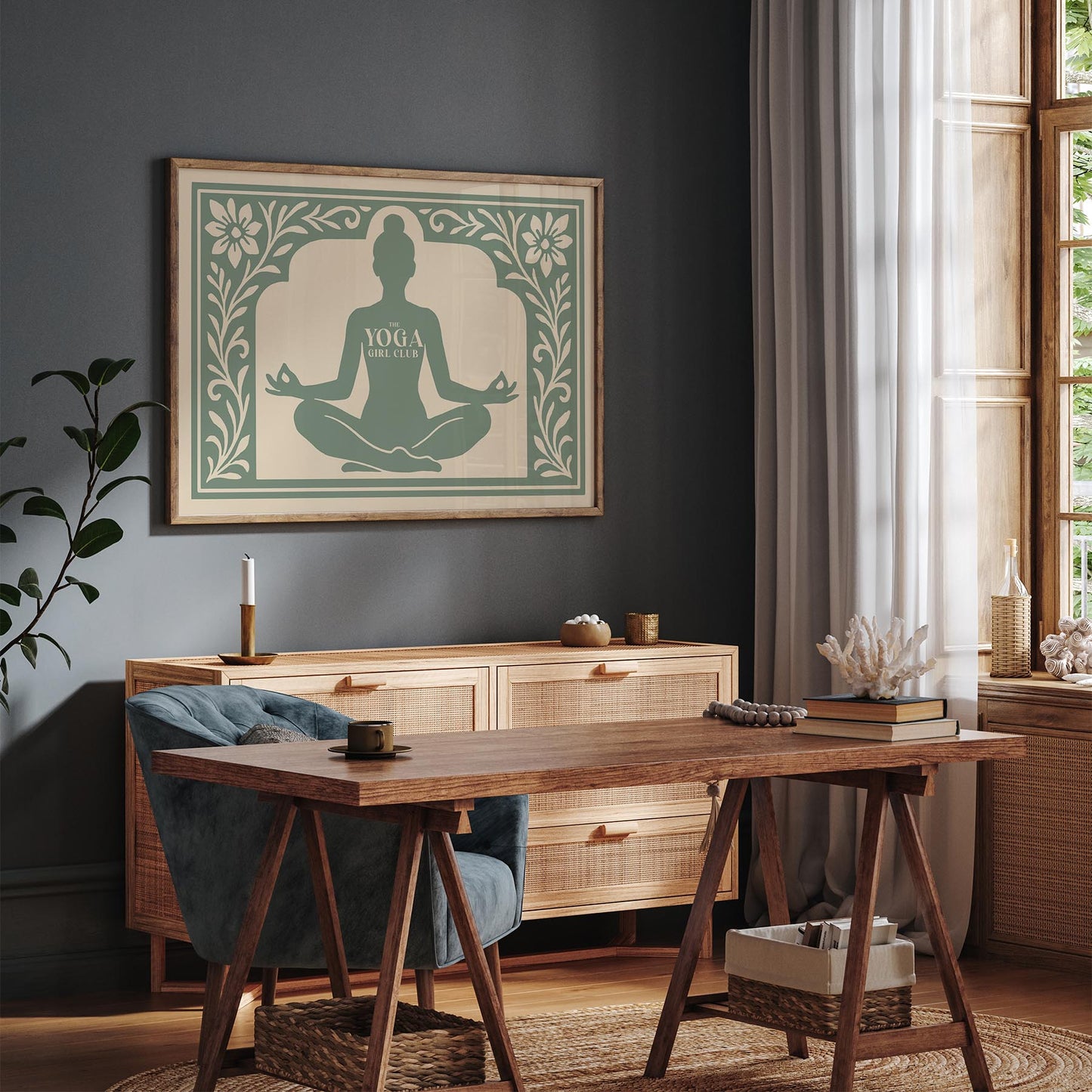 The Yoga Girl Club Poster - Sage Green Horizontal Wall Art Print