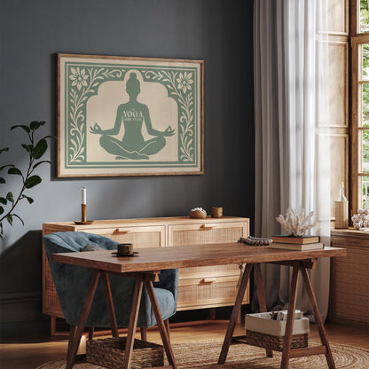 The Yoga Girl Club Poster - Sage Green Horizontal Wall Art Print