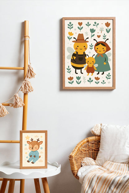 Bee Family Poster - Scandinavian Wall Art