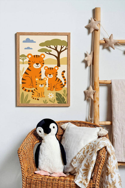 Tiger Family Safari Poster – Jungle Animal Nursery Wall Art