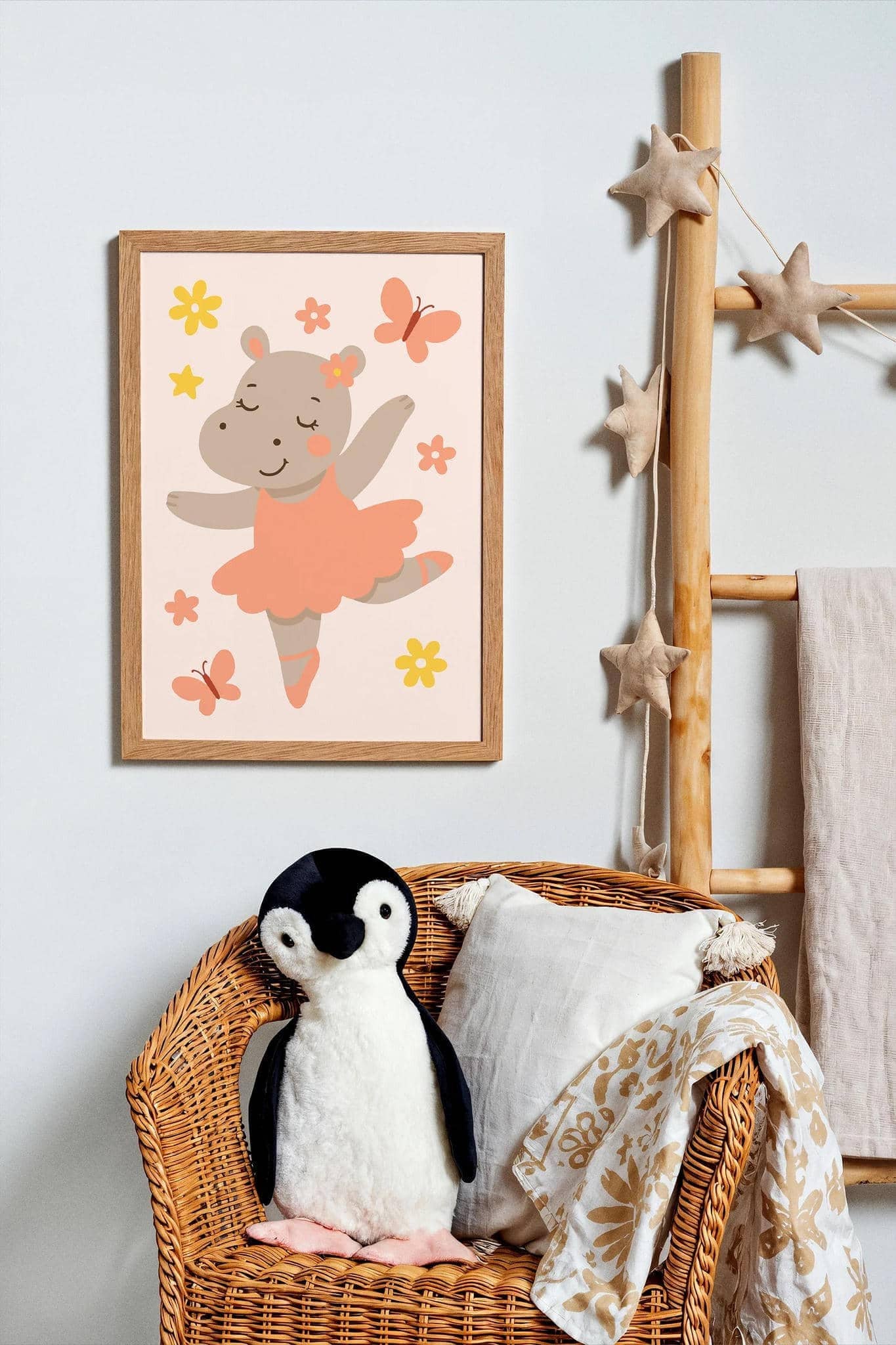 Dancing Hippo Wall Art – Ballet Nursery Print