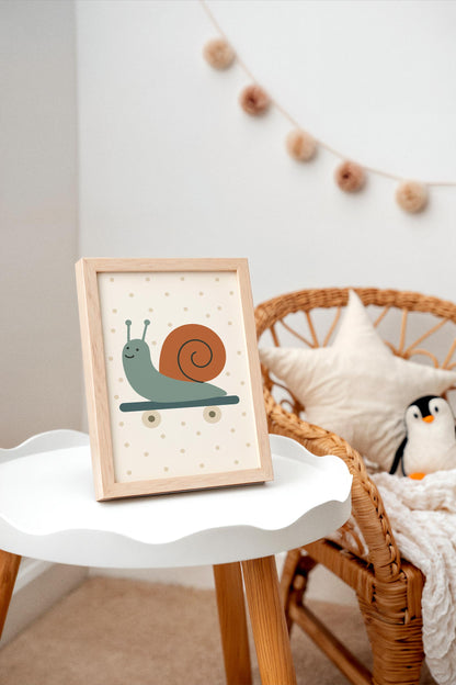Skateboarding Snail Print - Scandinavian Kids Wall Art