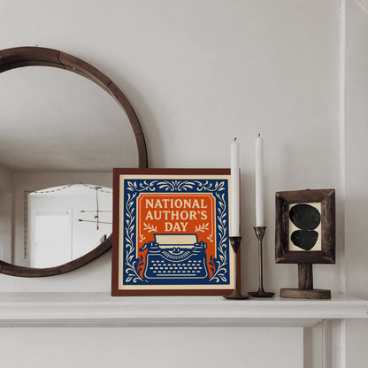 National Authors Day Square Print - Typewriter and Floral Art