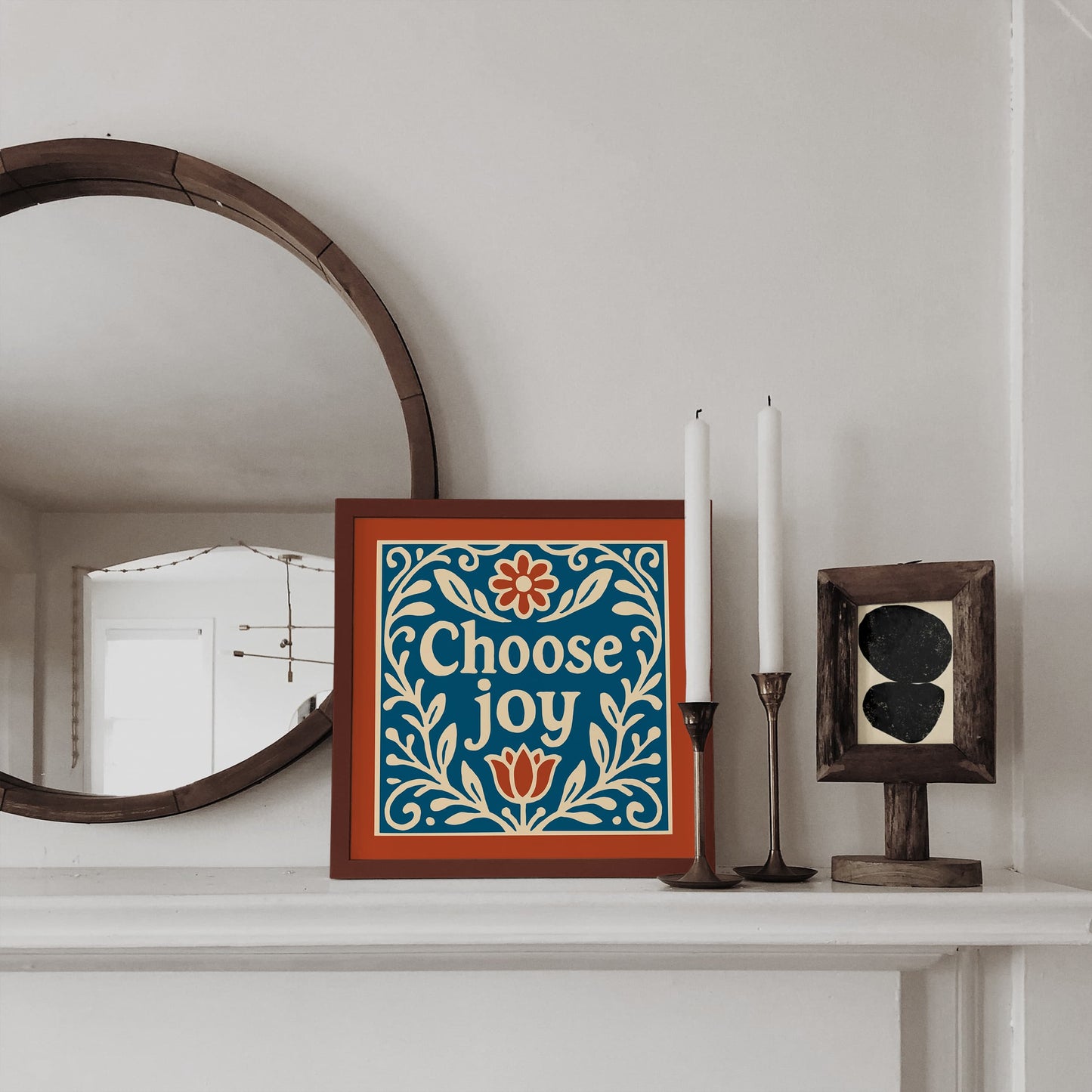 Choose Joy Square Wall Art - Blue and Red Floral Art Print