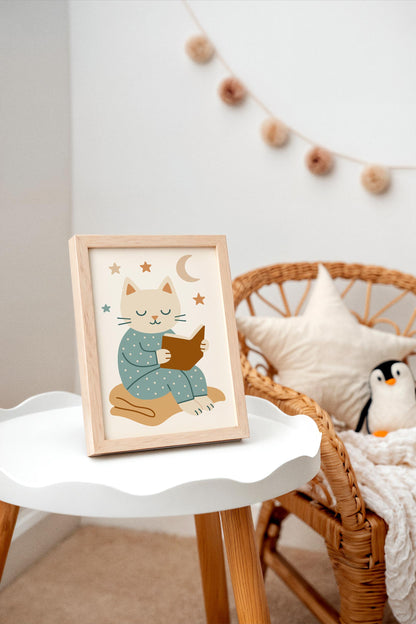Reading Cat Poster – Kids Room Wall Art