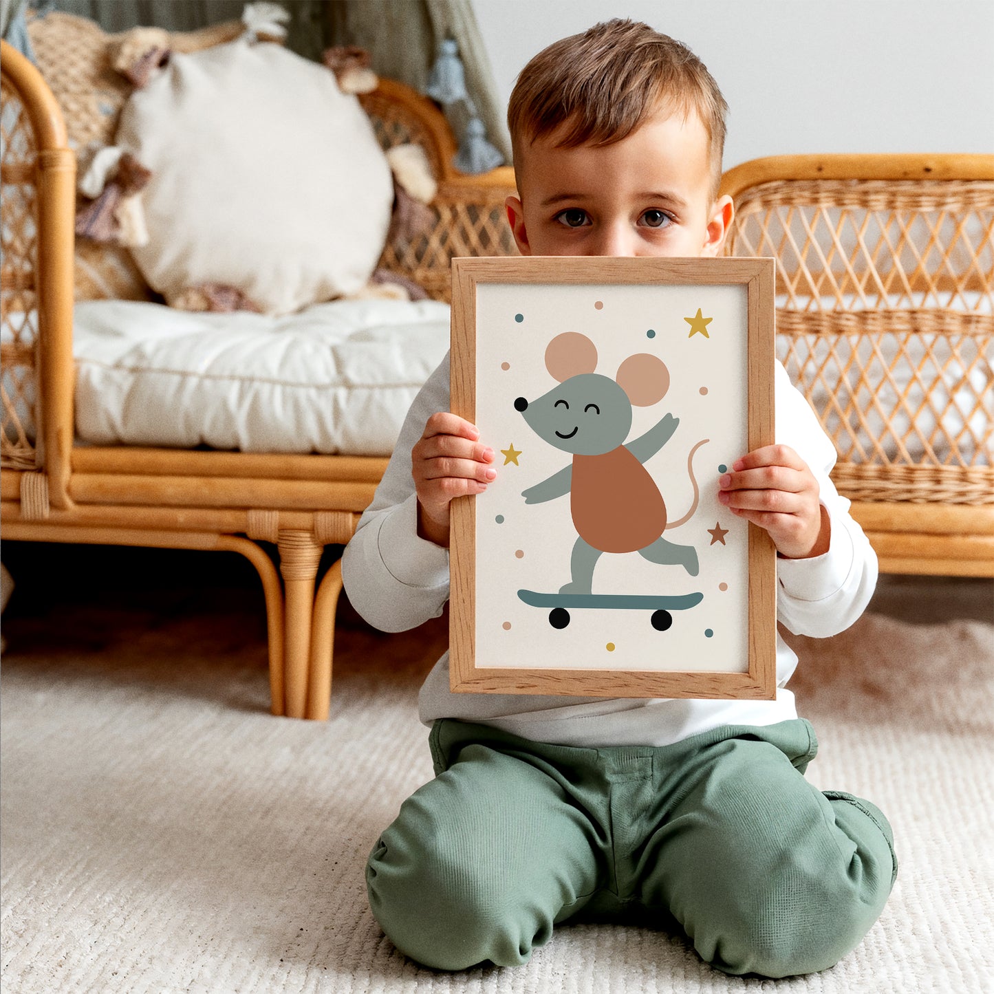 Cute Mouse Skateboarding Art Print – Kids Room Decor