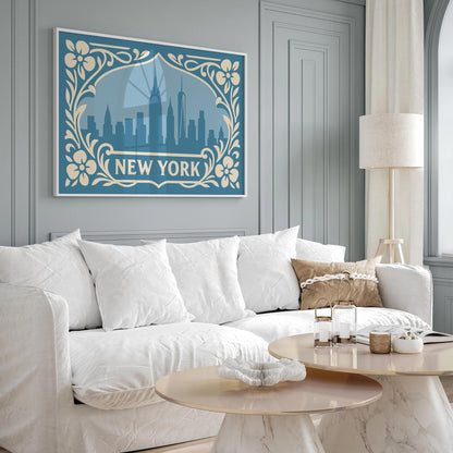 New York Icy Blue Print - Horizontal Wall Art