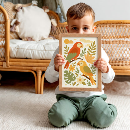 Parrots Poster - Kids Room Tropical Wall Art Print