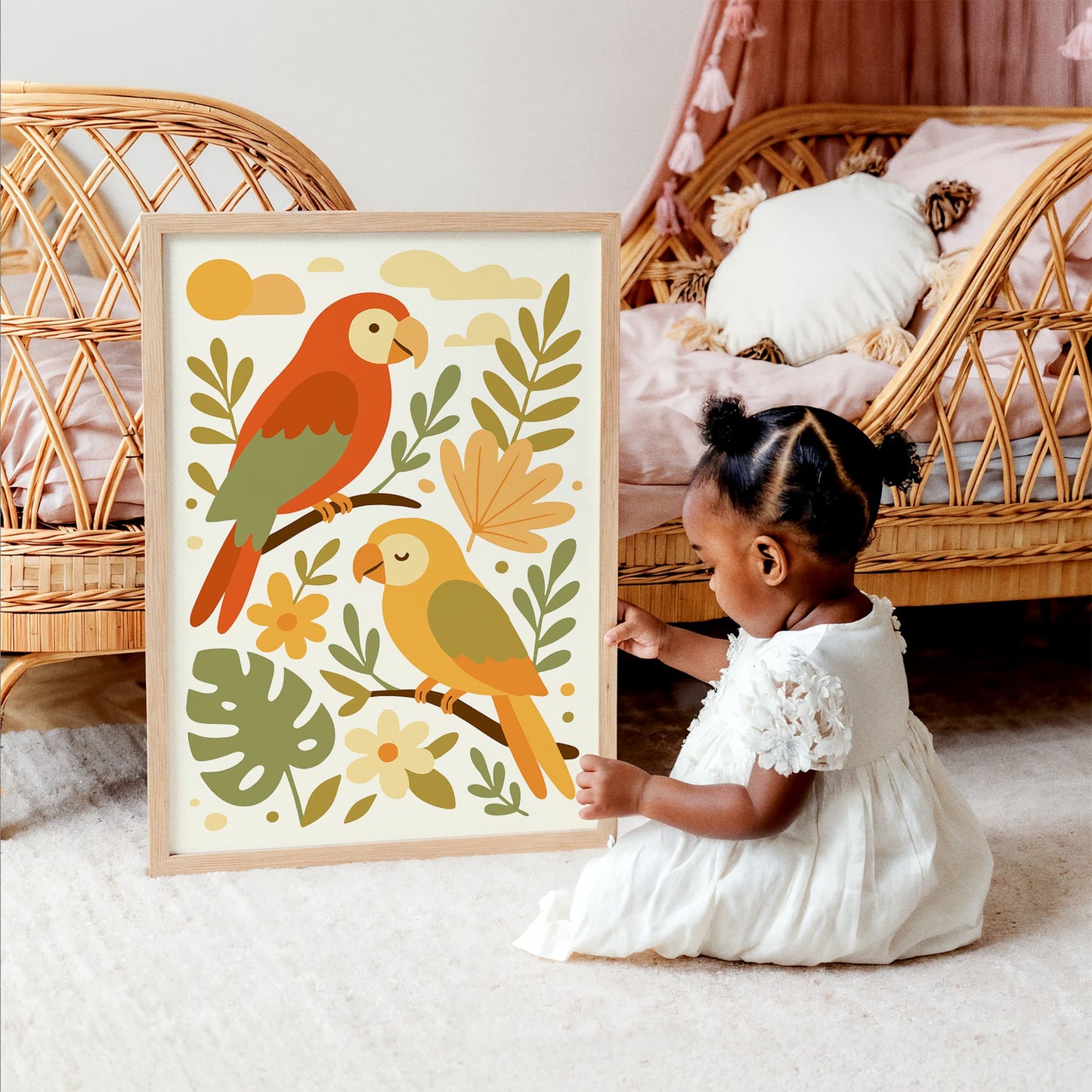 Parrots Poster - Kids Room Tropical Wall Art Print