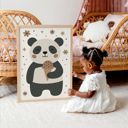 Cute Panda Ice Cream Poster - Adorable Animal Wall Art