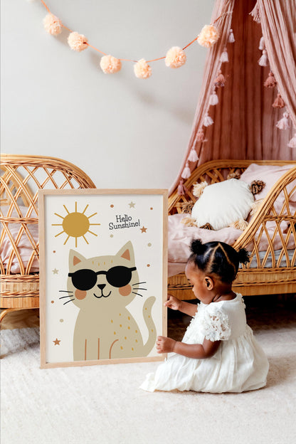 Cute Cat Sunshine Poster – Kids Room Wall Art