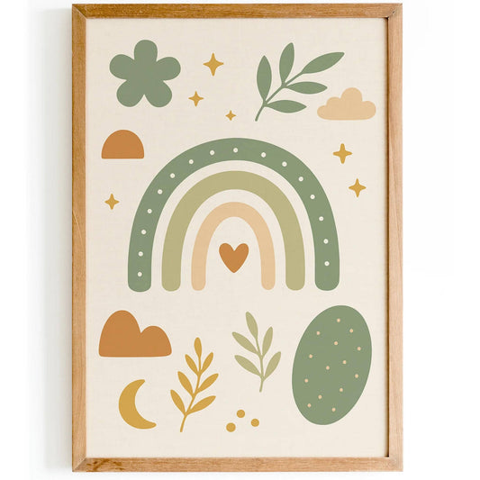 Boho Rainbow Poster – Earthy Green Tones
