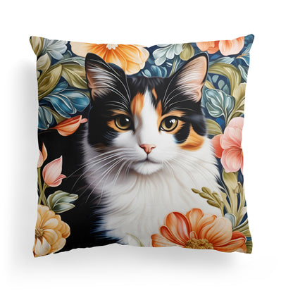 Calico Cat Portrait Elegant Throw Pillow