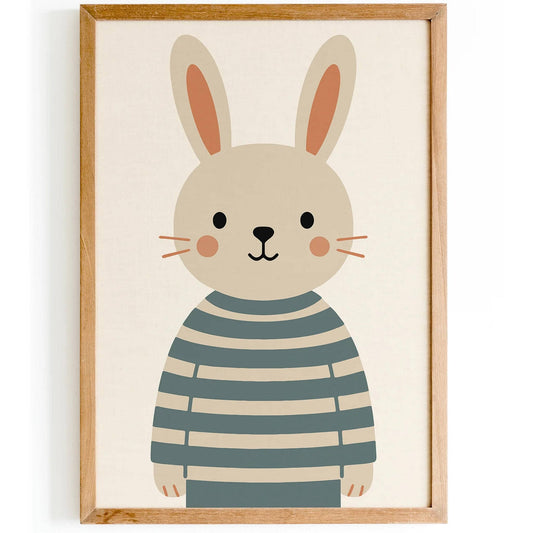 Cute Bunny in Striped Sweater Wall Art Poster