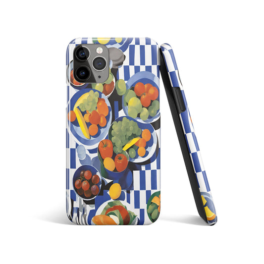 Artistic Fruit Pattern on Checkered iPhone Case