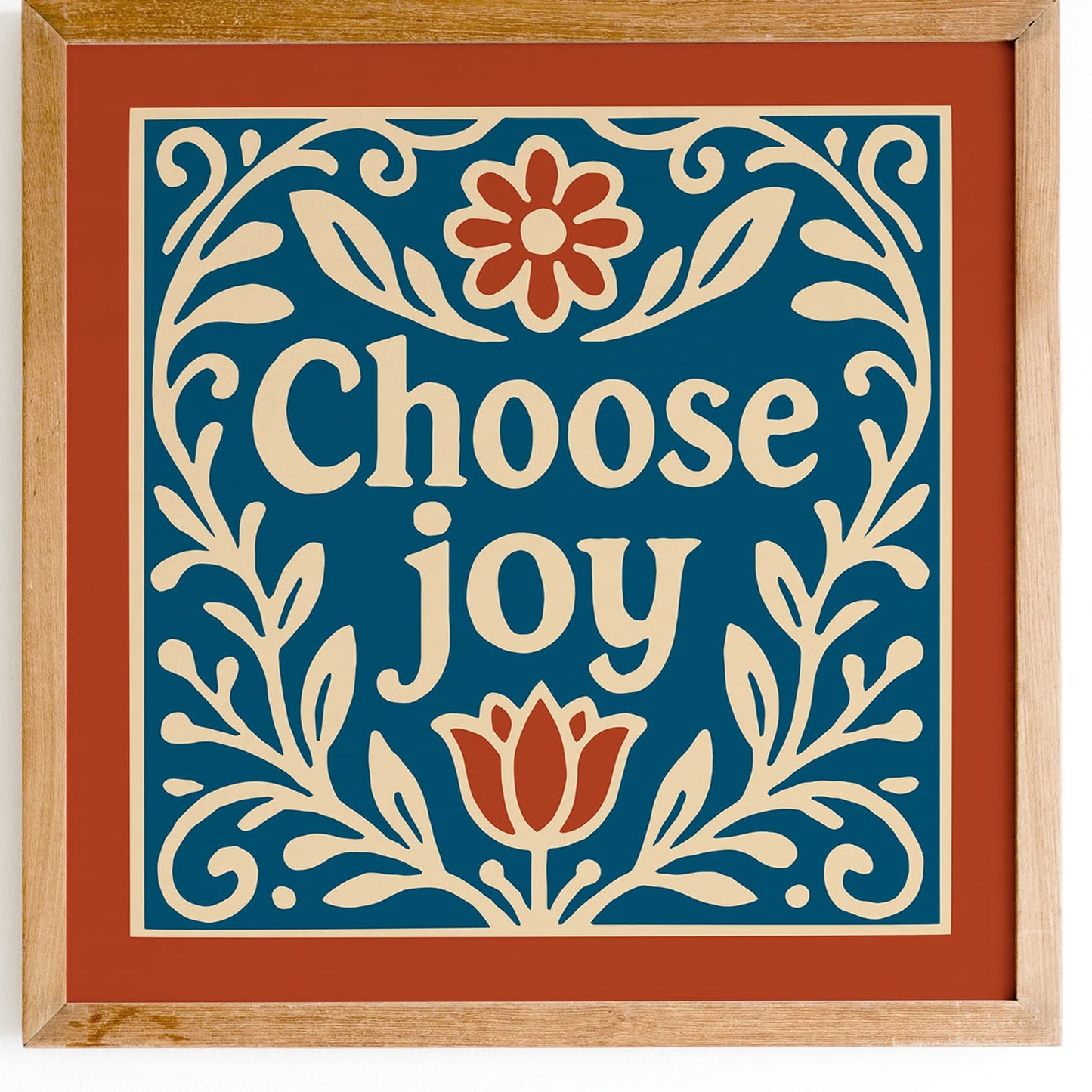 Choose Joy Square Wall Art - Blue and Red Floral Art Print