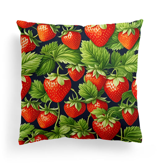 Strawberries Green Red Throw Pillow