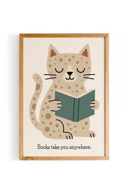 Reading Cat Print - Cute Kids Wall Art