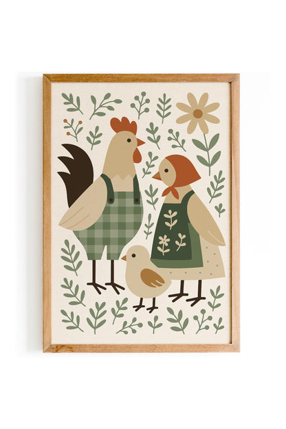 Chicken Family Poster – Farmhouse Animal Wall Art