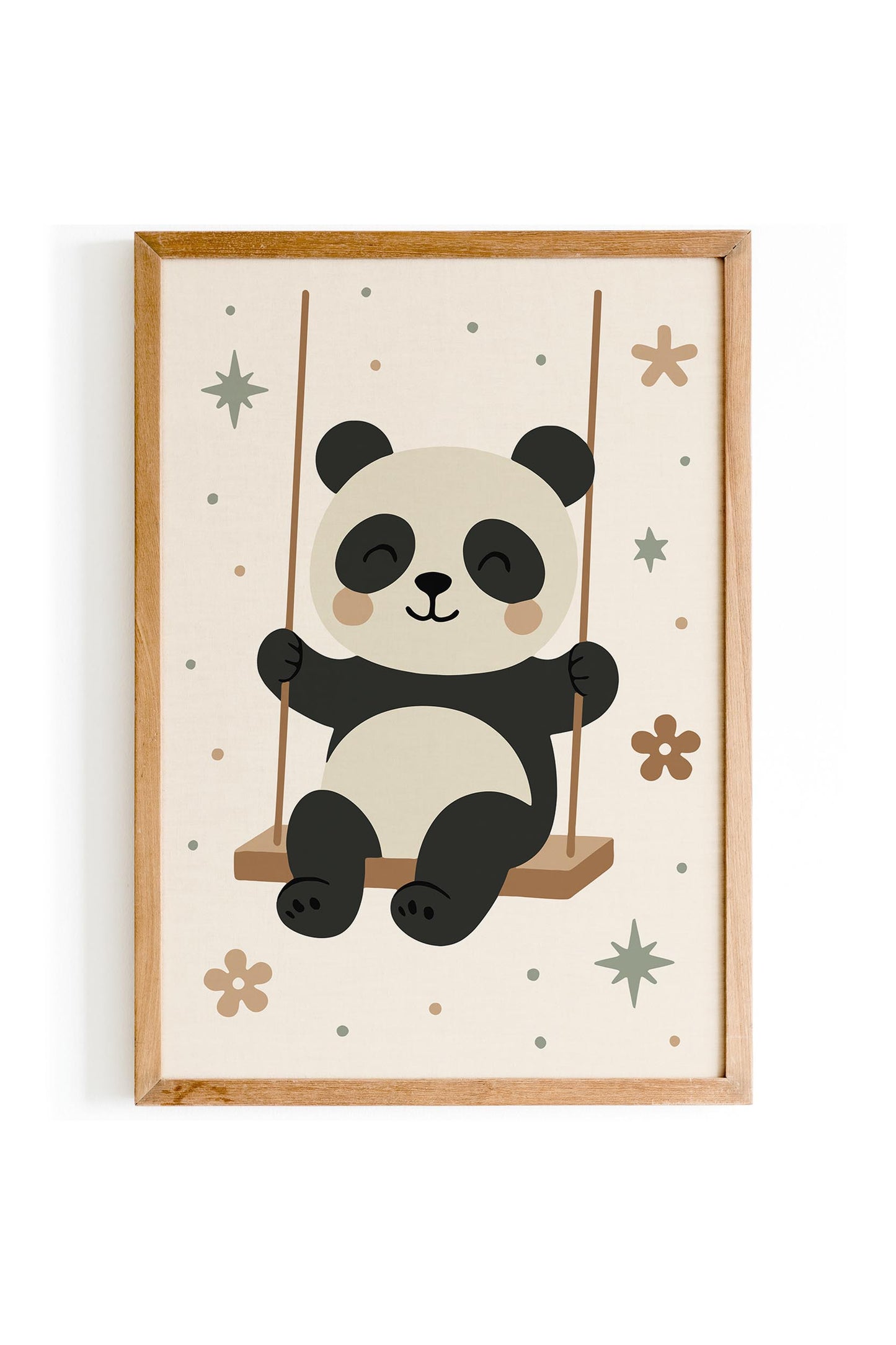 Panda on Swing Print - Cute Kids Wall Art