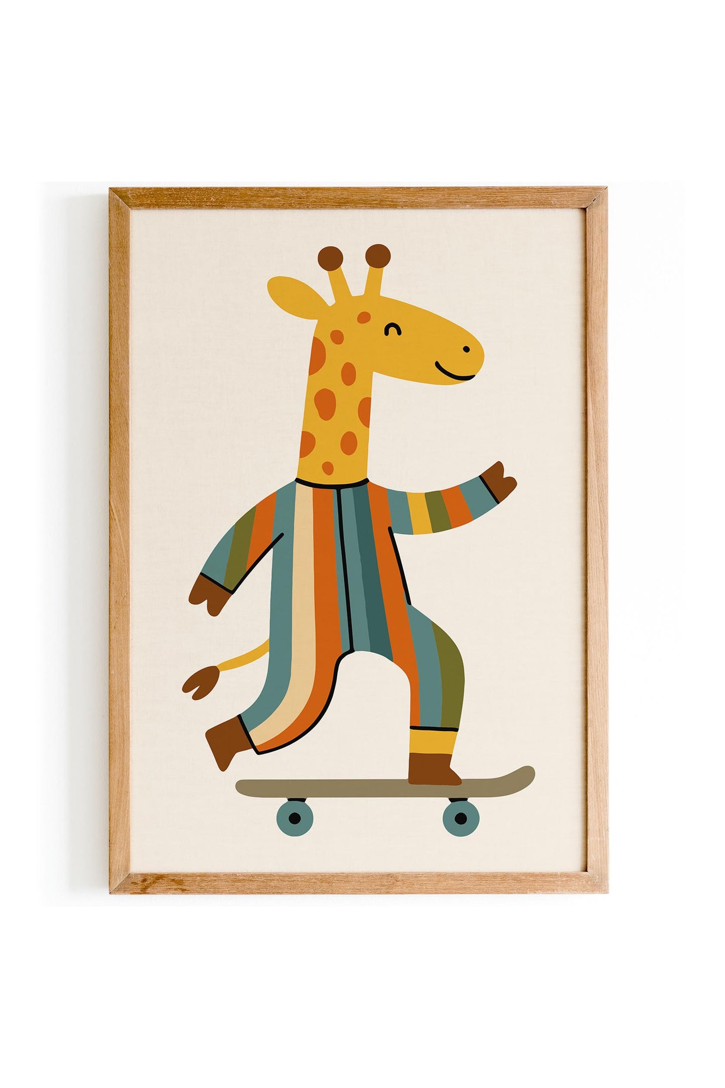 Whimsical Giraffe on Skateboard Poster - Kids Room Wall Art