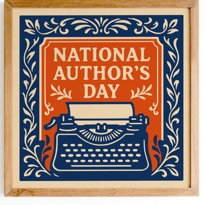National Authors Day Square Print - Typewriter and Floral Art