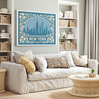 New York Icy Blue Print - Horizontal Wall Art