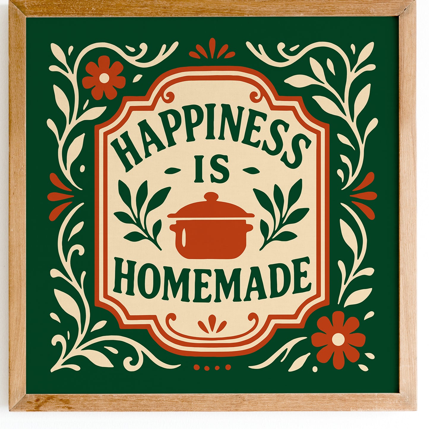 Happiness is Homade Square Art Print - Kitchen Green Wall Art