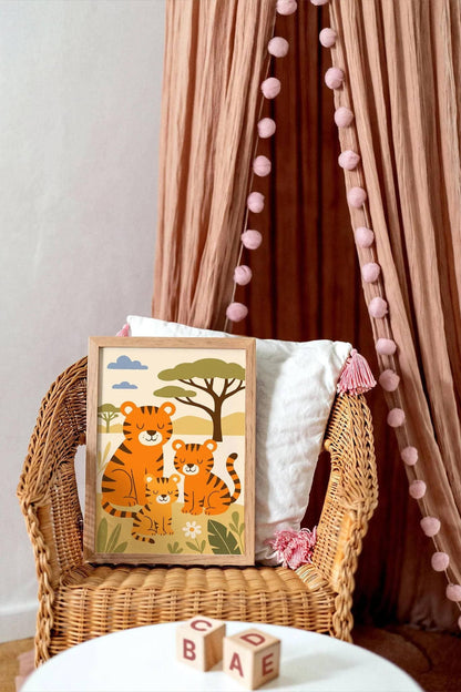 Tiger Family Safari Poster – Jungle Animal Nursery Wall Art
