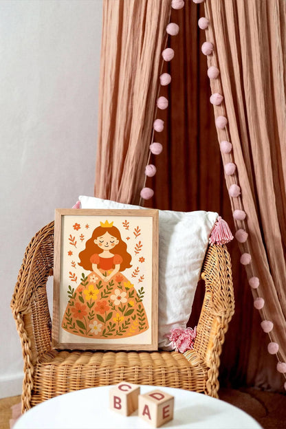 Redhead Princess in Flowers Wall Art – Girl Poster Print