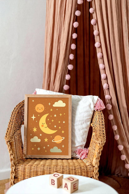 Burnt Orange Space Poster – Kids Galaxy Wall Art