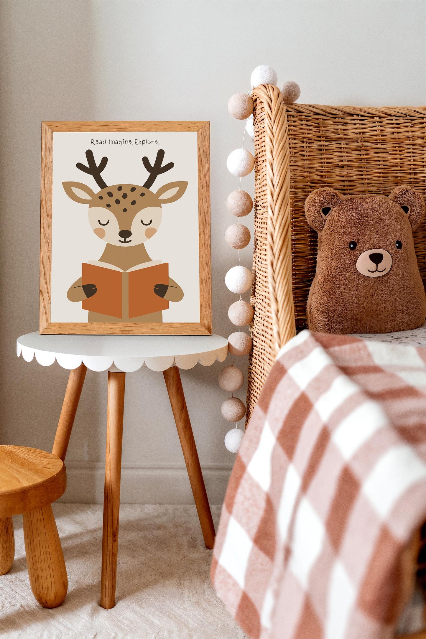Reading Deer Print - Cute Kids Wall Art