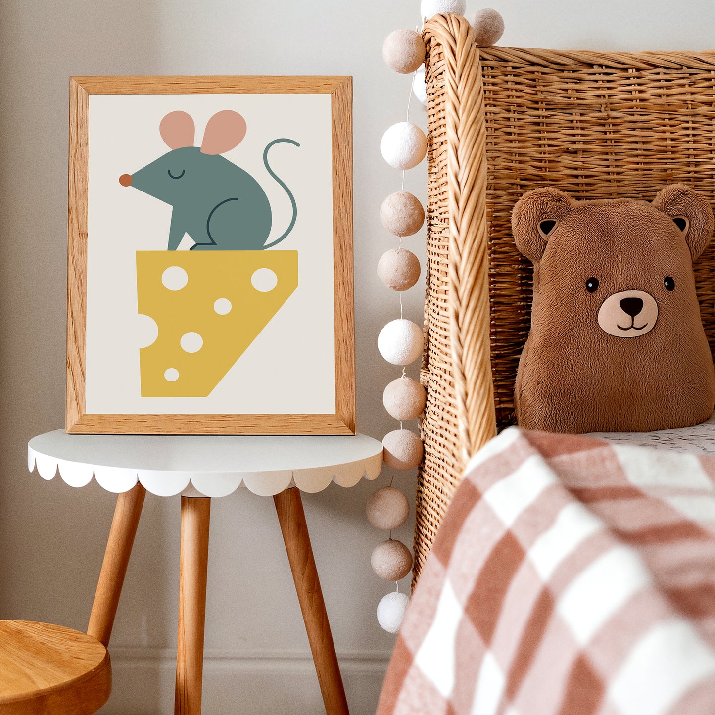 Little Mouse on Cheese – Whimsical Animal Art Print for Kids